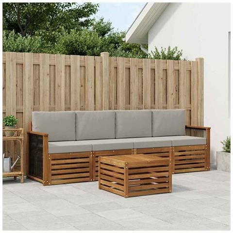 Set di divani da esterno 5 pcs Naturale e Grigio Chiaro - Foto 2