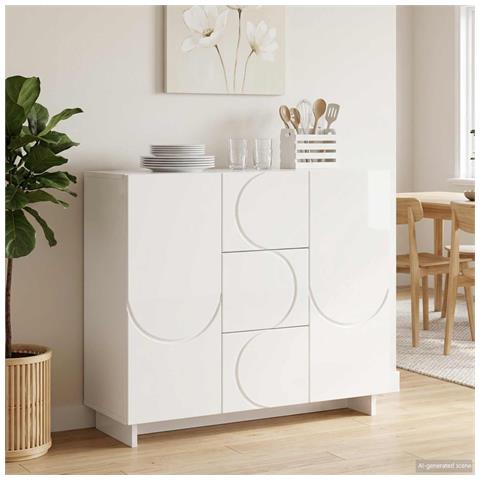Credenza Bianco Lucido 85,5 x 31 x 75 cm Legno ingegnerizzato - Foto 2