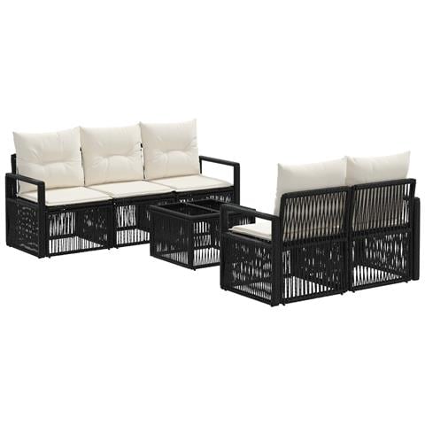 Set Divano da Giardino 6 pz Nero polyrattan - Foto 1