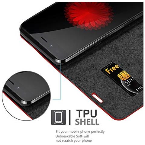 Custodia Compatibile Con Zte Nubia Z11 Mini S In Rosso Mela - Coperchio Protettiva Con Chiusura Magnetica, Funzione Stand E Tasca Per Le Carte - Foto 8