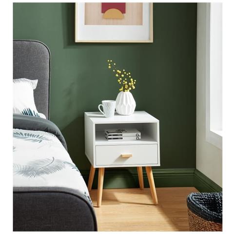 Comodino Ulys Con 1 Cassetto E Nicchia Contenitore - Decoro Bianco - L 40 X P 39,5 X H 50 Cm - Foto 1