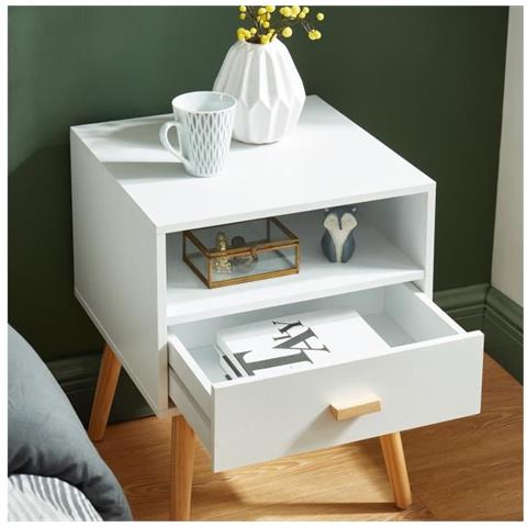 Comodino Ulys Con 1 Cassetto E Nicchia Contenitore - Decoro Bianco - L 40 X P 39,5 X H 50 Cm - Foto 4