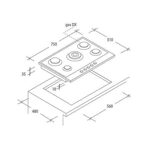 Piano Cottura a Gas ZHW7CX 5 Zone Cottura da 75 Cm Colore Inox - Foto 2