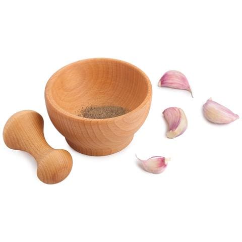 Mortaio Con Pestello Per Pesto | Legno Di Faggio Naturale | 6 X 10,5 Cm Diametro | Macina Spezie Manuale | Forte E Durevole | Perfetto Per La Macinazione Di Erbe, Noci - Foto 2