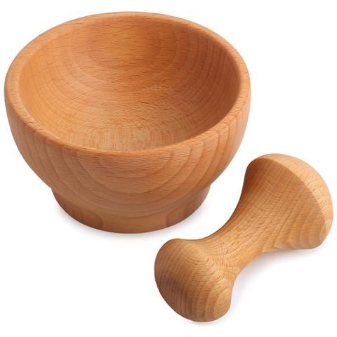 Mortaio Con Pestello Per Pesto | Legno Di Faggio Naturale | 6 X 10,5 Cm Diametro | Macina Spezie Manuale | Forte E Durevole | Perfetto Per La Macinazione Di Erbe, Noci - Foto 1