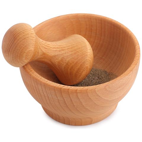 Mortaio Con Pestello Per Pesto | Legno Di Faggio Naturale | 6 X 10,5 Cm Diametro | Macina Spezie Manuale | Forte E Durevole | Perfetto Per La Macinazione Di Erbe, Noci - Foto 5