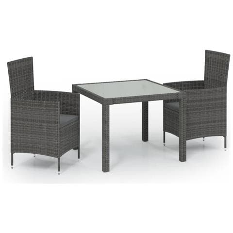 Set da Pranzo per Esterni 3 pz con Cuscini in Polyrattan Grigio - Foto 1