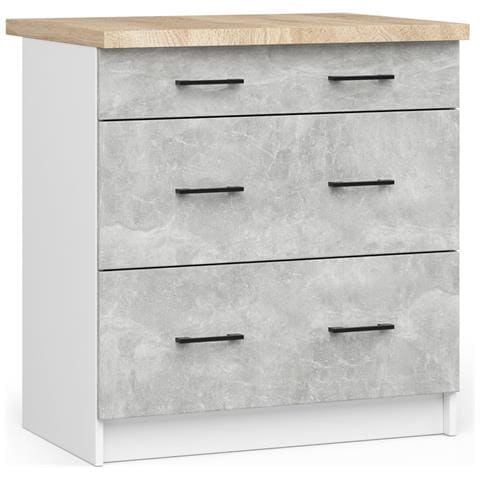 Mobile cucina modulare con piano di lavoro OLIWIA, 3 cassetti, 80x46x85 cm, Colore Bianco e Grigio Cemento - Foto 1
