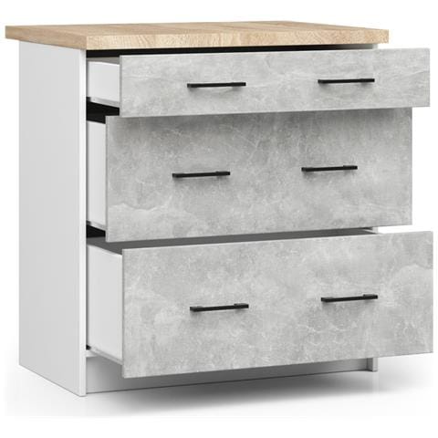 Mobile cucina modulare con piano di lavoro OLIWIA, 3 cassetti, 80x46x85 cm, Colore Bianco e Grigio Cemento - Foto 2