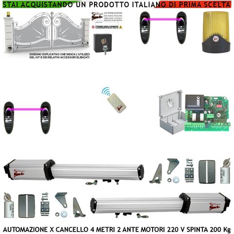 Cancello Elettrico 4 Metri 2 Ante Da 2 Mt Kit 2 Motori Elettromeccanici 230 V Corsa 300 Mm Spinta 2 Q.tali Sblocco Sta - Foto 1