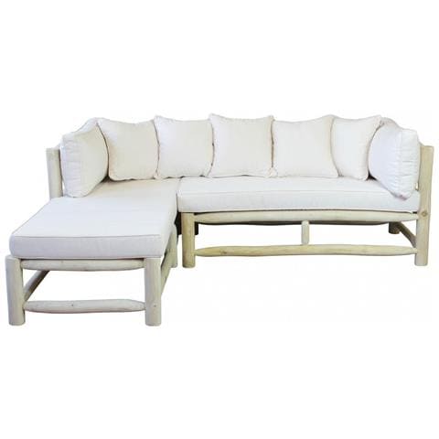 Divano Chaise Longue Con Penisola Con Struttura In Legno Di Teak E Cuscini Maldive - Foto 2