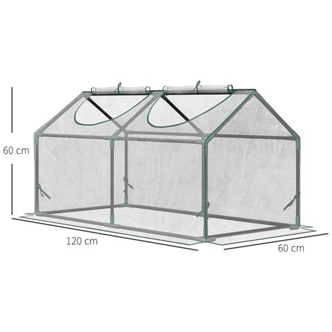 Mini Serra Da Giardino Con 2 Finestre Avvolgibili E Copertura Pvc Anti-uv, 120x60x60cm, Trasparente - Foto 2