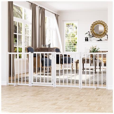Cancellino Pieghevole Per Cani Piccola /media Taglia Con Serratura In Legno 237.5x36x80cm - Bianco - Foto 2
