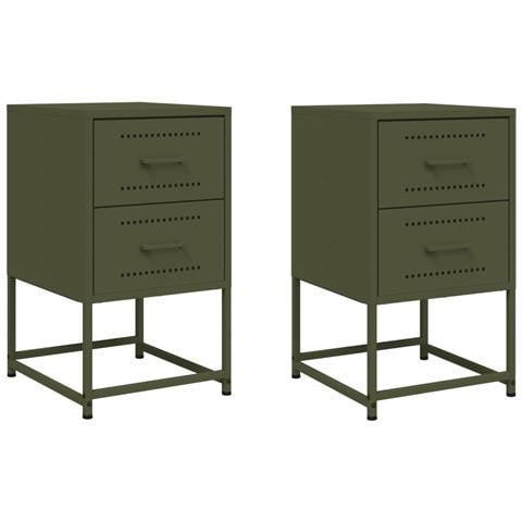 Comodini 2 Pz Verde Oliva 36x39x60,5 Cm In Acciaio - Foto 1