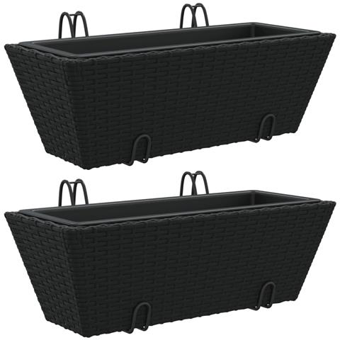Fioriere Con Ganci 2 Pz Nere In Polyrattan - Foto 2