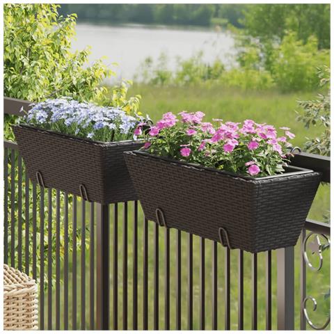 Fioriere Con Ganci 2 Pz Nere In Polyrattan - Foto 1