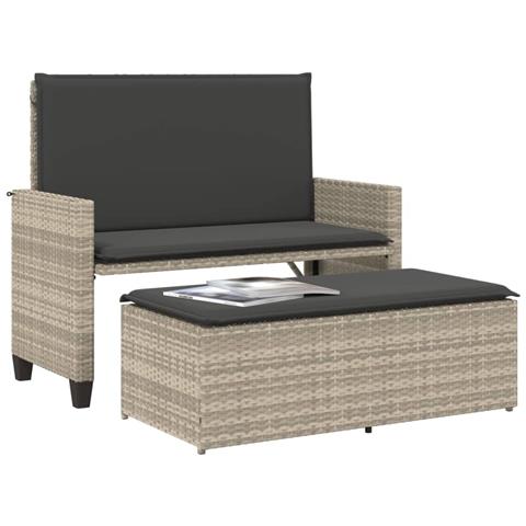 Panca Giardino Cuscini e Poggiapiedi Grigio Chiaro Polyrattan - Foto 10