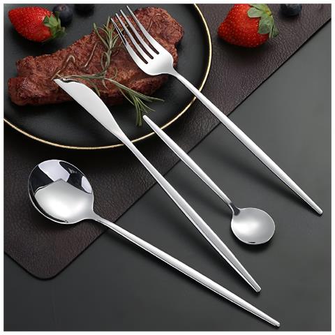 Set Di 24 Pezzi Di Posate Eleganti Per 6 Persone, Argento - Foto 2
