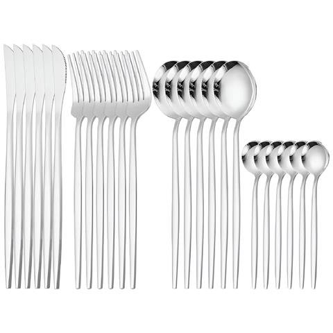 Set Di 24 Pezzi Di Posate Eleganti Per 6 Persone, Argento - Foto 5