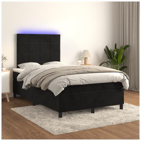 Letto a Molle con Materasso e LED Nero 120x190 cm in Velluto - Foto 2