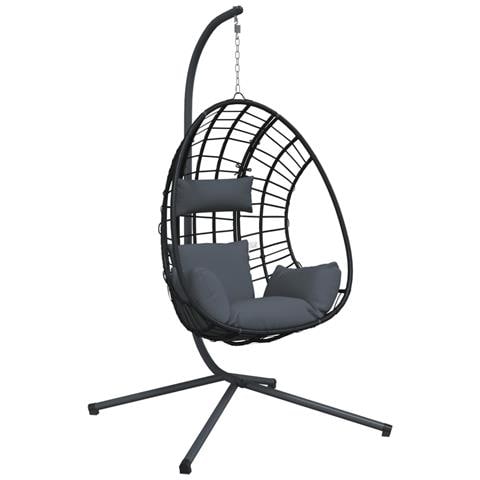 Sedia A Uovo Sospesa Con Supporto Antracite Polyrattan/acciaio - Foto 2