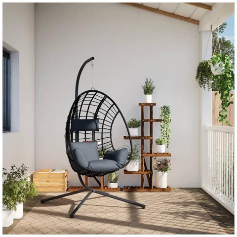 Sedia A Uovo Sospesa Con Supporto Antracite Polyrattan/acciaio - Foto 3