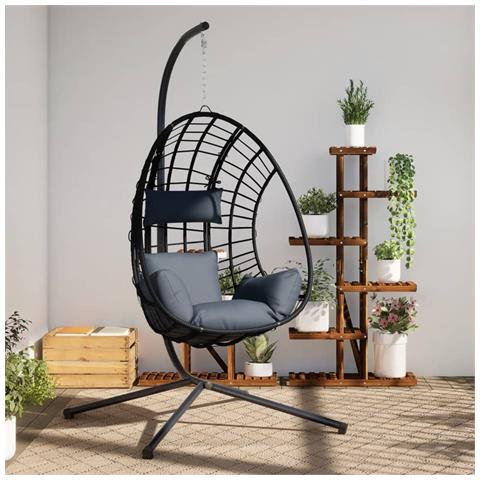 Sedia A Uovo Sospesa Con Supporto Antracite Polyrattan/acciaio - Foto 1