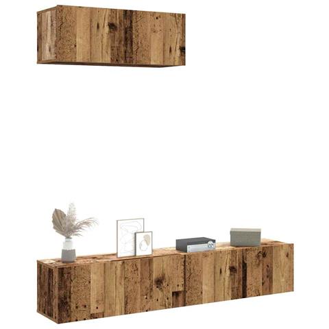 Set Mobile Tv 3 Pz Montato A Parete Legno Antico In Truciolato - Foto 1