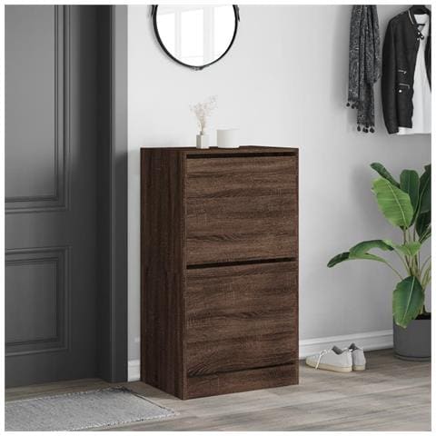 Scarpiera Con 2 Cassetti Ribaltabili Rovere Marrone 60x42x108cm - Foto 2