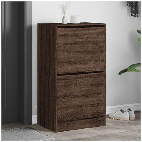Scarpiera Con 2 Cassetti Ribaltabili Rovere Marrone 60x42x108cm - Foto 8