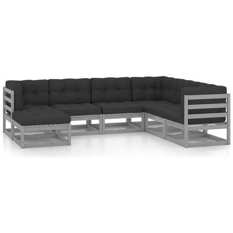 Lusso Casadino - Set Salotto Giardino 7 Pz Cuscini Antracite Legno Massello Pino - Foto 1