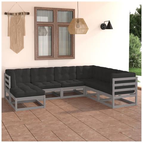 Lusso Casadino - Set Salotto Giardino 7 Pz Cuscini Antracite Legno Massello Pino - Foto 8