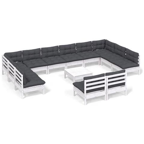 Lusso Casadino -  Set Divani Da Giardino 13 Pz Con Cuscini Bianchi Legno Di Pino - Foto 1