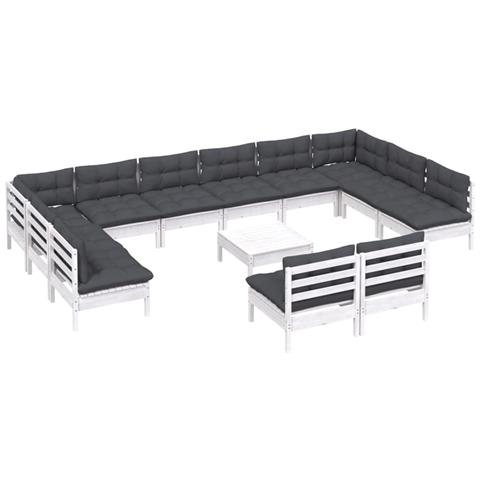 Lusso Casadino -  Set Divani Da Giardino 13 Pz Con Cuscini Bianchi Legno Di Pino - Foto 2