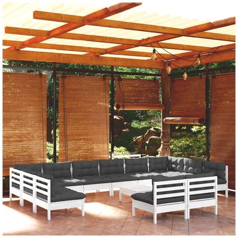 Lusso Casadino -  Set Divani Da Giardino 13 Pz Con Cuscini Bianchi Legno Di Pino - Foto 8