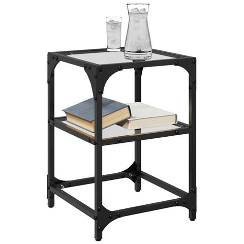 Lusso Casadino -  Tavolino Salotto Con Piano Vetro Trasparente 30x30x45cm Acciaio - Foto 2