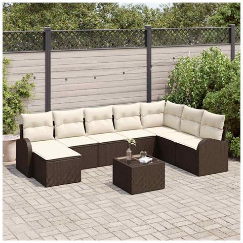 Set di divano da giardino 8 pezzi con cuscini grigi in polirattan - Foto 2