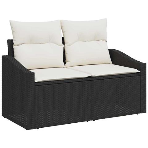 Set Divano da Giardino 12 Pezzi con Cuscini Nero Polyrattan Acacia, Divano da Giardino 2-Persone con Contenitore e Cuscini Nero Polyrattan, Set Da Pranzo da Giardino 3 Pezzi con Cuscini Nero Polyrattan Acacia - Foto 2