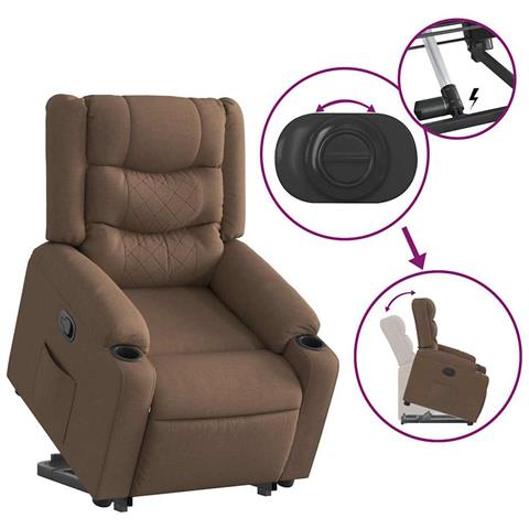 Poltrona Alzapersona Reclinabile Marrone in Tessuto - Foto 9