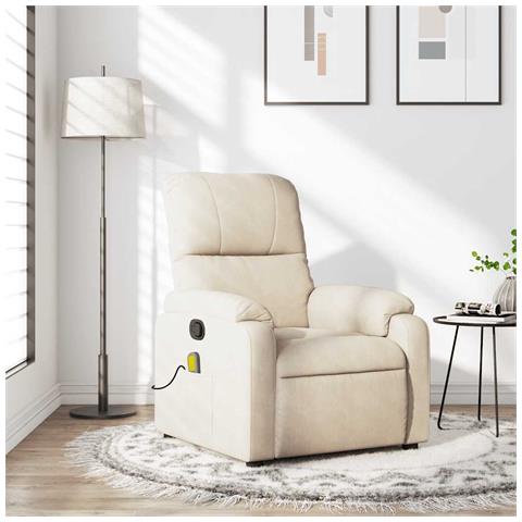 Poltrona Massaggiante Reclinabile Beige in Tessuto Microfibra - Foto 2