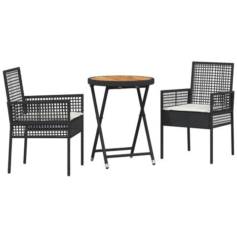 Set Bistro da Giardino in 3 Pezzi con Cuscini - Rattan Nero - Foto 1