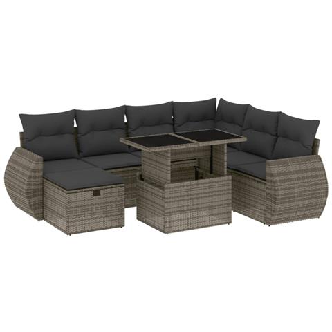 Set Divano da Giardino 8 pz con Cuscini Grigio in Polyrattan - Foto 1