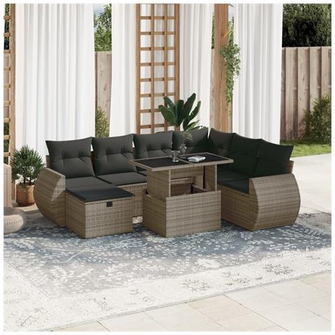 Set Divano da Giardino 8 pz con Cuscini Grigio in Polyrattan - Foto 2