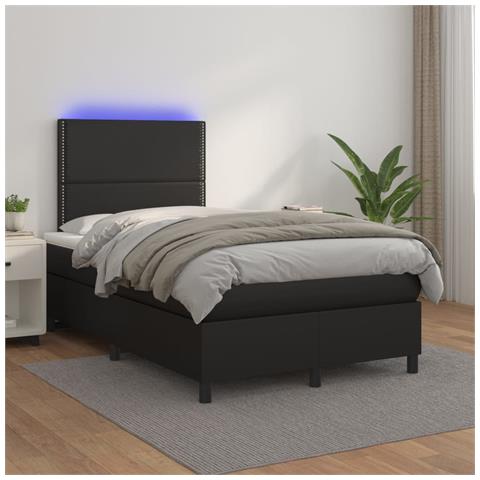 Giroletto a Molle con Materasso e LED Nero 120x200cm Similpelle - Foto 2