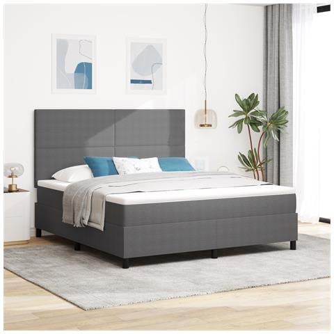 Letto a Rete con Materasso Grigio Chiaro Super King Tessuto in Corduroy - Foto 2
