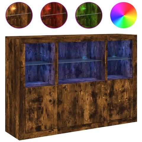 Credenze con Luci LED 3 pz Rovere Fumo in Legno Multistrato - Foto 1
