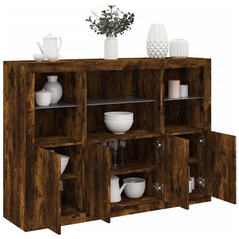 Credenze con Luci LED 3 pz Rovere Fumo in Legno Multistrato - Foto 2