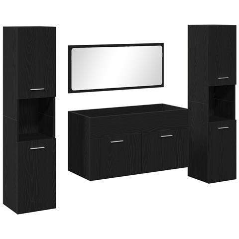 Set di Mobili per Bagno a 4 Pezzi in Legno Ingenerizzato Nero - Foto 1