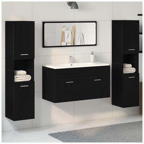 Set di Mobili per Bagno a 4 Pezzi in Legno Ingenerizzato Nero - Foto 2