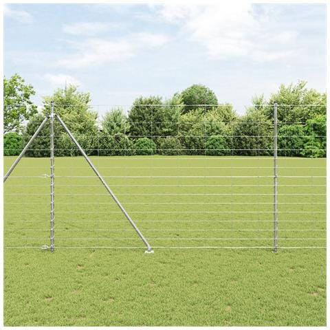 Recinzione da Campo 1.6x25 m Acciaio Zincato, Posti di Recinzione con Punta 13 pcs Ø32 mm 180 cm Acciaio Zincato - Foto 2